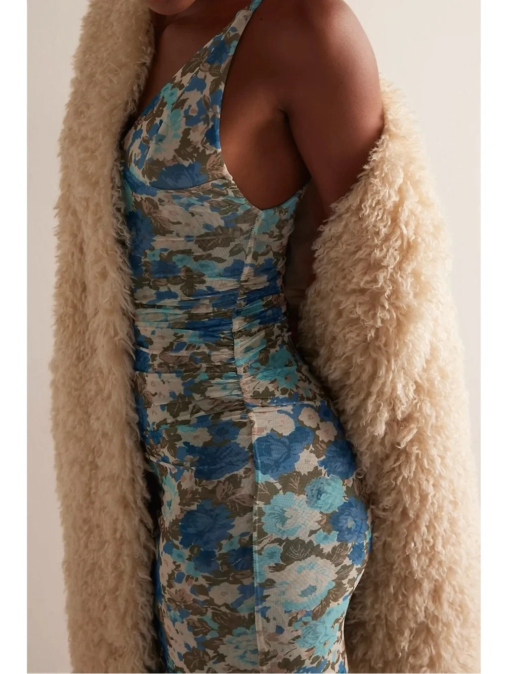 Free People Retro 90s Y2K Long Live Floral  Mesh Slip Midi Dress Size Large NWT